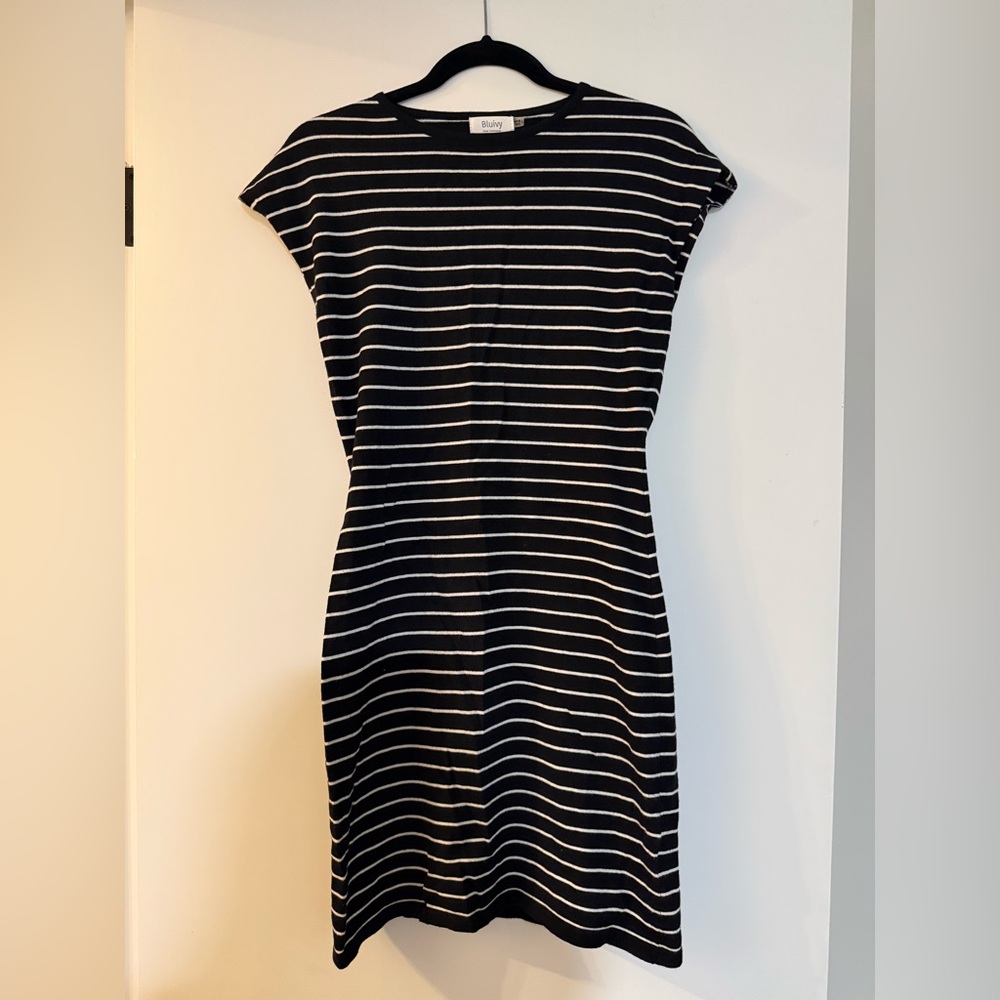 Bluivy Black and White Striped Mini Dress
